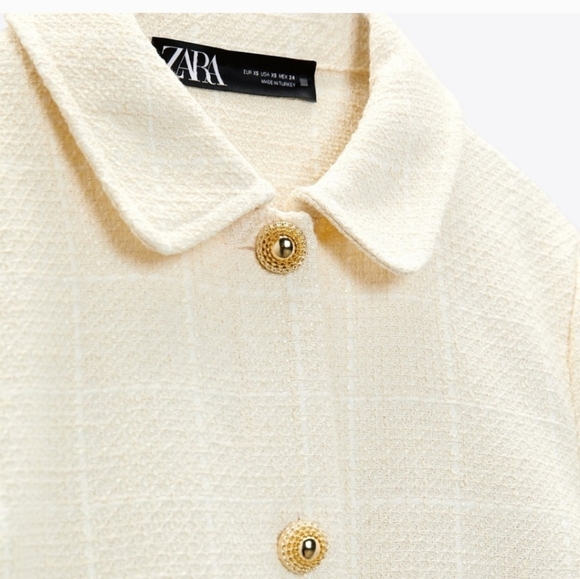 TEXTURED PLAID JACKET ECRU SIZE L - Picture 7 of 8